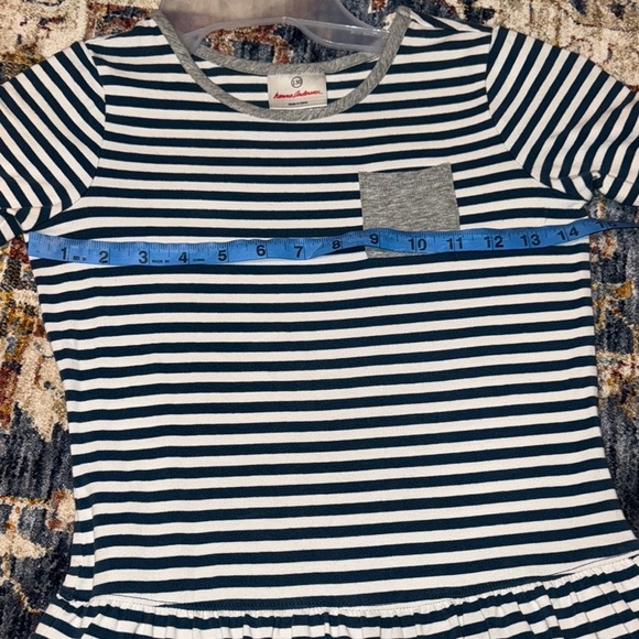 Hannah Anderson Navy Striped Kids/Girls Ruffled Dress w/Front Pocket Size 8 - Picture 14 of 16